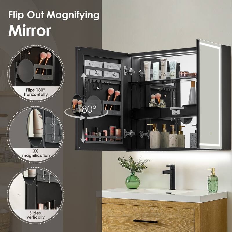 Hesili Rectangular Frameless LED Lighted Bathroom Mirror Medicine Cabinet