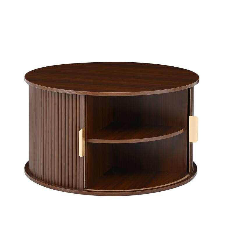 Fluted Sliding Door TV Stand & Coffee Table Set, Wooden Media Cabinet TV Console for TVs up to 75", 3-Piece Living Room Set