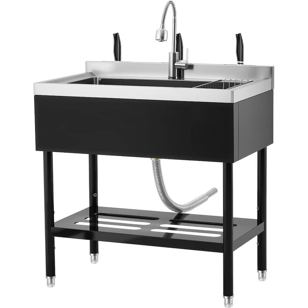 36x 20 x 35.5inch Freestanding Stainless Steel Utility Sink, Black