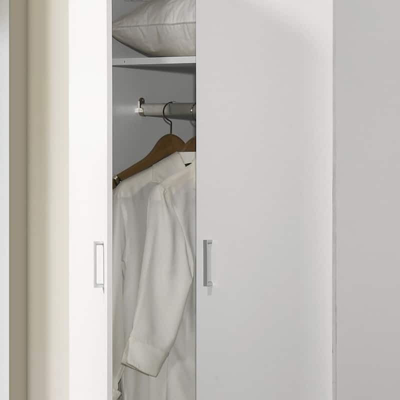 Michael 29.5" White Double Door Wardrobe Cabinet Armoire with Shelf and Hanging Rod