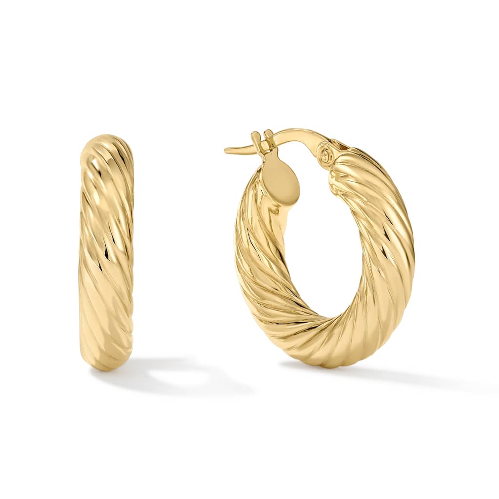 Clover 14K Yellow Gold High-Polish Chunky Rope Hoop Earrings