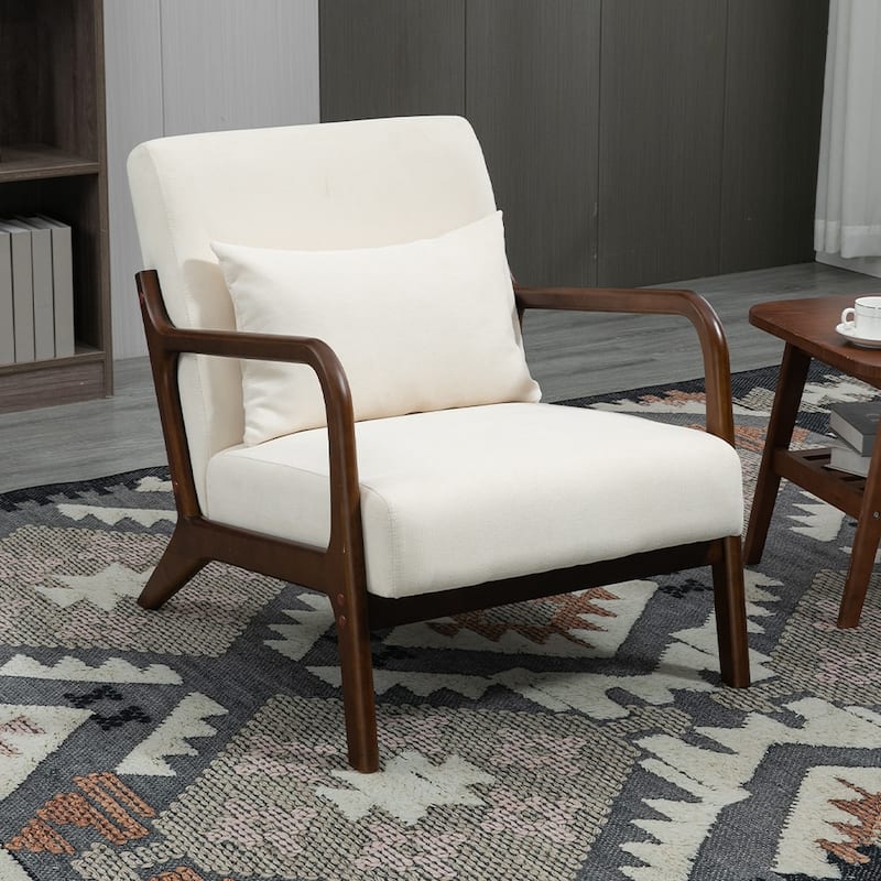Mid-Century Velvet Upholstered Accent Chair Armchair w/Waist Cushion
