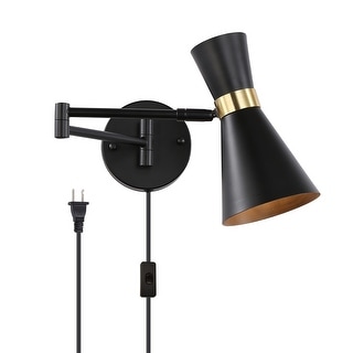 Industrial Plug in Swing Arm Black Gold Wall Lamp, Vintage Metal Rustic Retro Adjustable Hanging Light for Bedroom Living Room