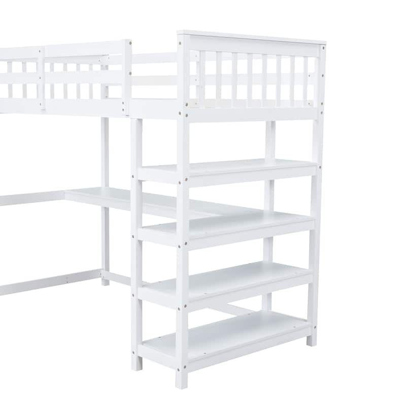 Solid Wood Loft Bed with Integrated Desk