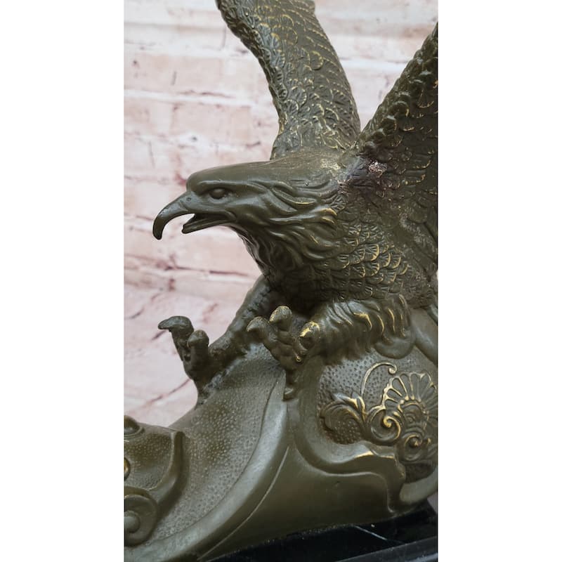Bronze Eagle Statue Majestic Wildlife Sculpture Decor On Marble Base