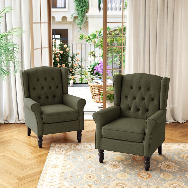 Button Tufted Wingback Upholstered Accent Chairs Set of 2