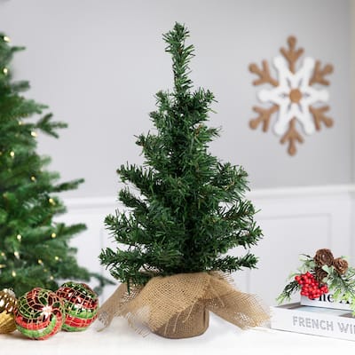 18" Two-Tone Mixed Green Pine Artificial Tree in Burlap Base- Unlit - 1.5 Foot
