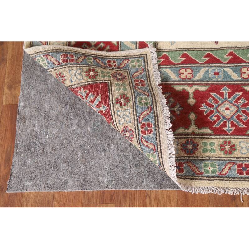 Hand Knotted Oriental 100% Wool Carpet Traditional Geometric Beige & Ivories Kazak Area Rug - 9' 9'' X 6' 7''
