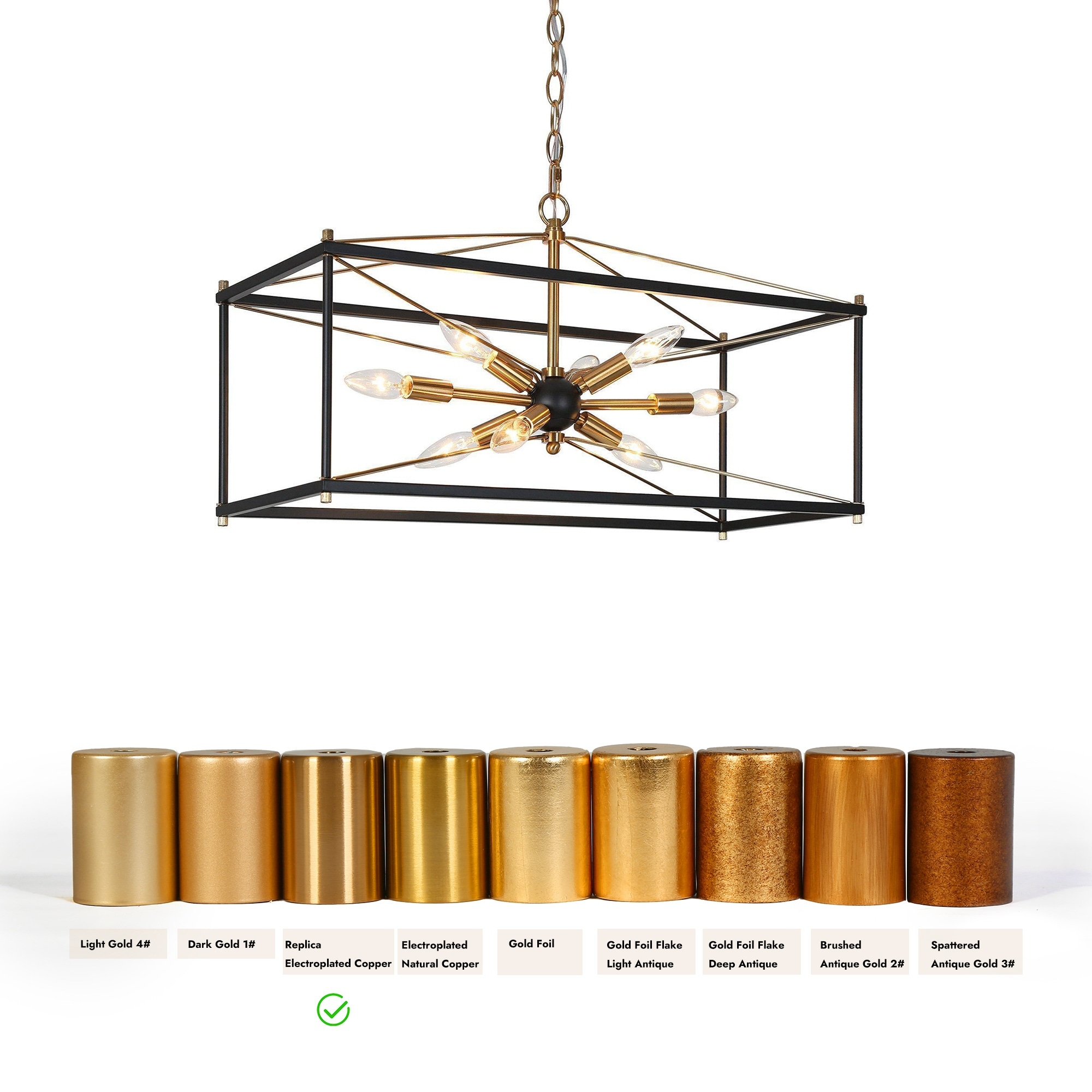 Leno Modern Farmhouse 8-Light Black Gold Rectangle