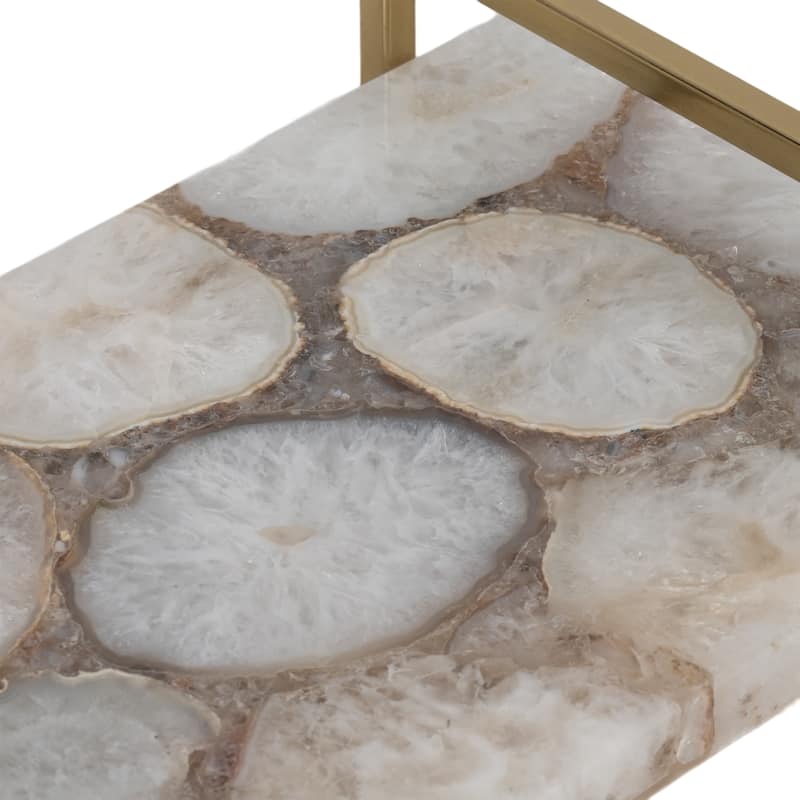 Rectangle Agate Tray with Metal Handles -Home Decor - 14", Ivory & Tan - 14.0"