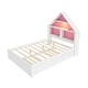 preview thumbnail 14 of 13, Full Size House-Shaped Bed with Bookcase Headboard and Led Light and Twin Size Trundle for Kids Boys Girls, Pink+ Whit