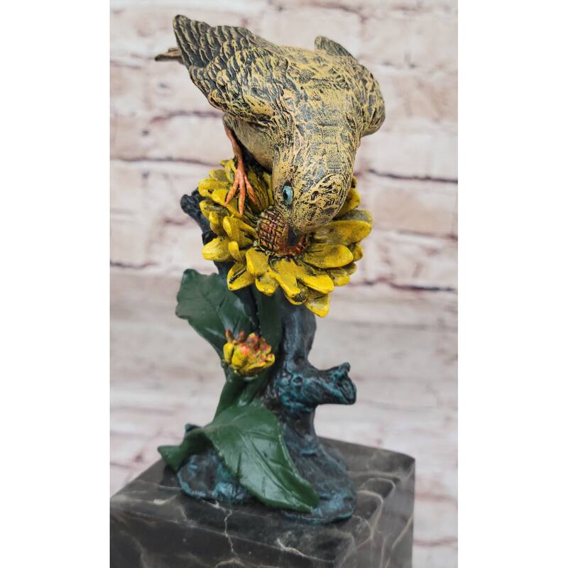 Hot Cast Bronze Sparrow Finch Yellow Bird On Marble Base - Original Art By Milo