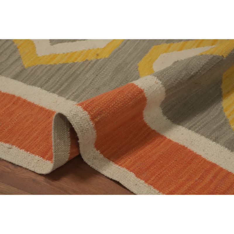 Hand Woven Oriental 100% Wool Carpet Southwestern Tribal Greys & Charcoal Kilim Area Rug - 8' 1'' X 4' 9''