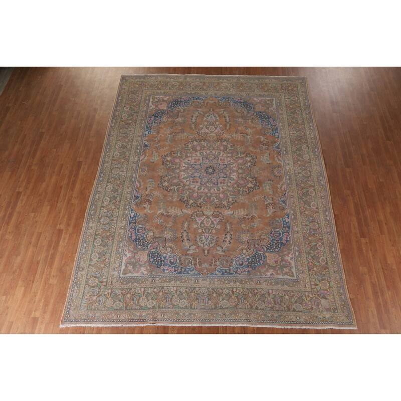 Hand Knotted Oriental 100% Wool Carpet Traditional Floral Oranges & Rust Mashad Area Rug - 12' 5'' X 9' 9''