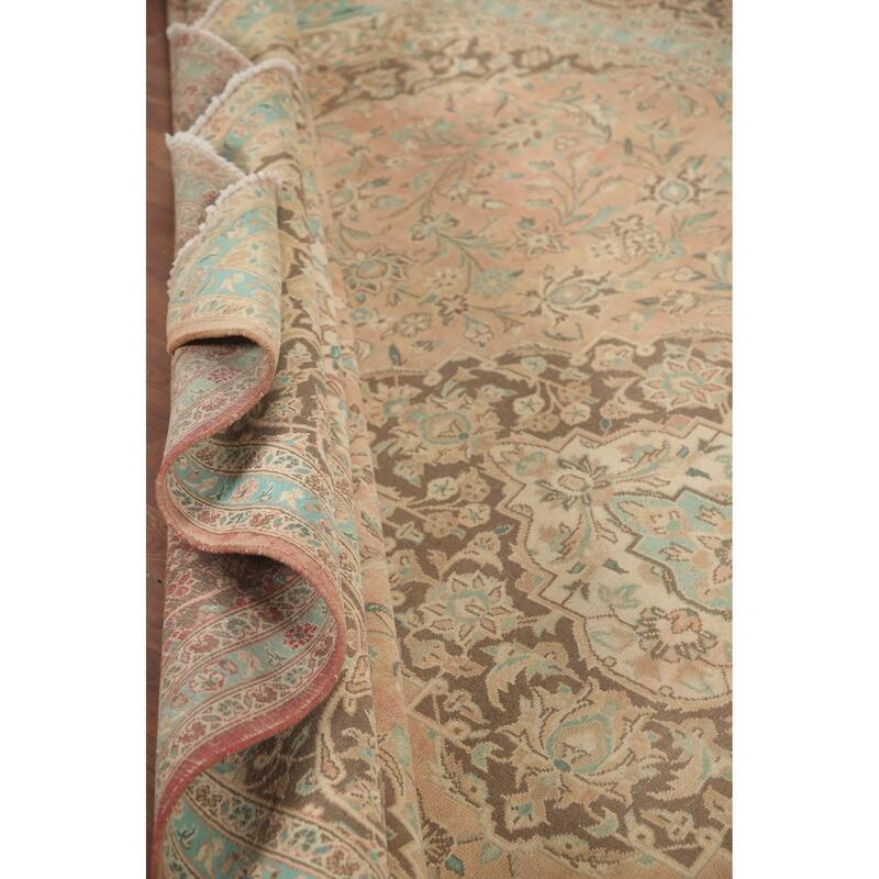 Hand Knotted Oriental 100% Wool Carpet Traditional Floral Coral Mashad Area Rug - 13' 0'' X 9' 5''