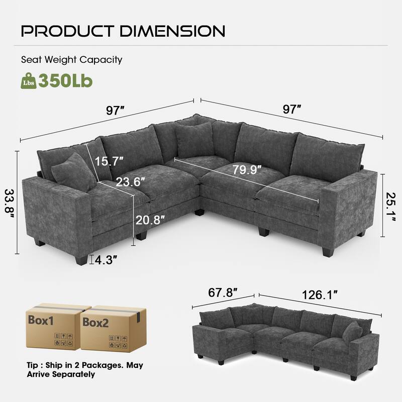 GDFStudio - Chenille L-Shaped 97" 5-Seater Sectional Sofa with Armrest Storage