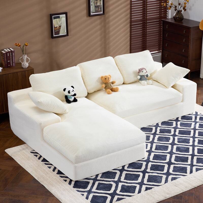 Roomfitters Corduroy Compressed Sofa with 3 Back Cushions & 2 Pillows, Soft Skin-Friendly Couch for Cozy Living Room