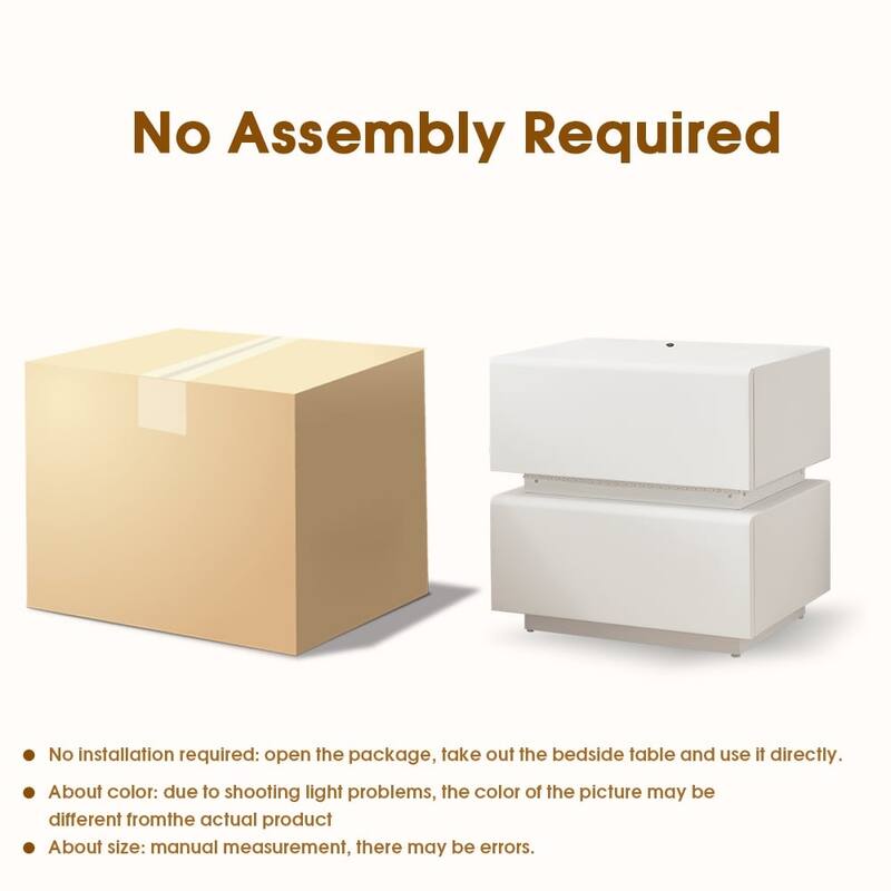 LED Light Bar Nightstand, 2 Drawer Modern Leather Wrapped Nightstand for End of Bed, Side Table, No Assembly Required - White