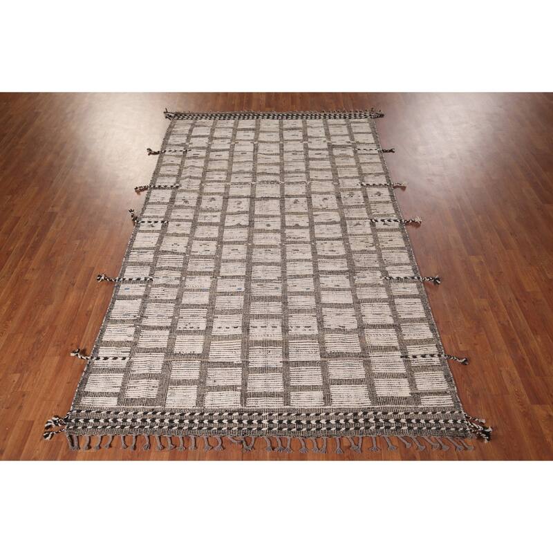 All-Over Striped Moroccan Area Rug Handmade Wool Carpet - 6'1"x 10'0"