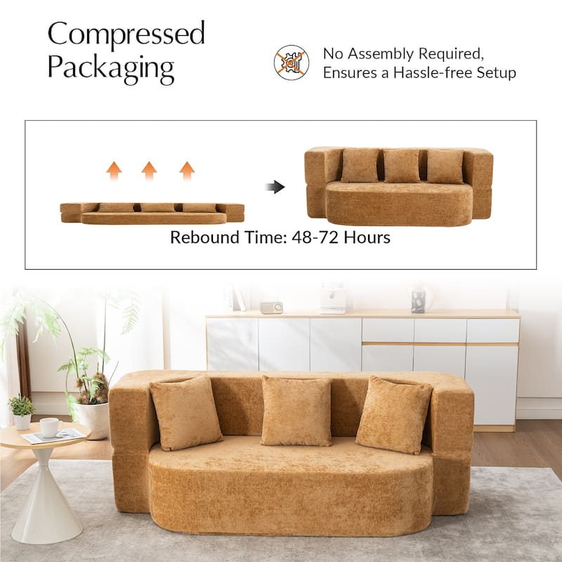 79" boneless loveseat Convertible Folding Sofa Bed, Twin Sleeper Sofa with Pillow, Modern Chenille Couch for Living Room