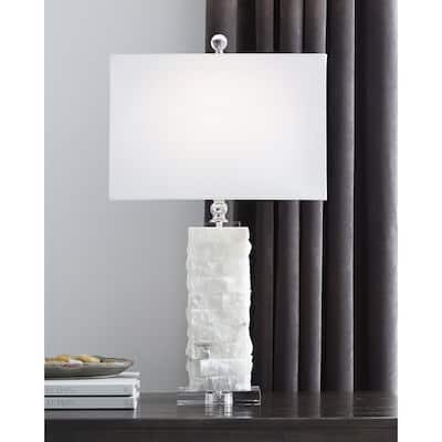 Malise 27 Inch Alabaster Table Lamp - White - 15" W x 9" D x 27" H
