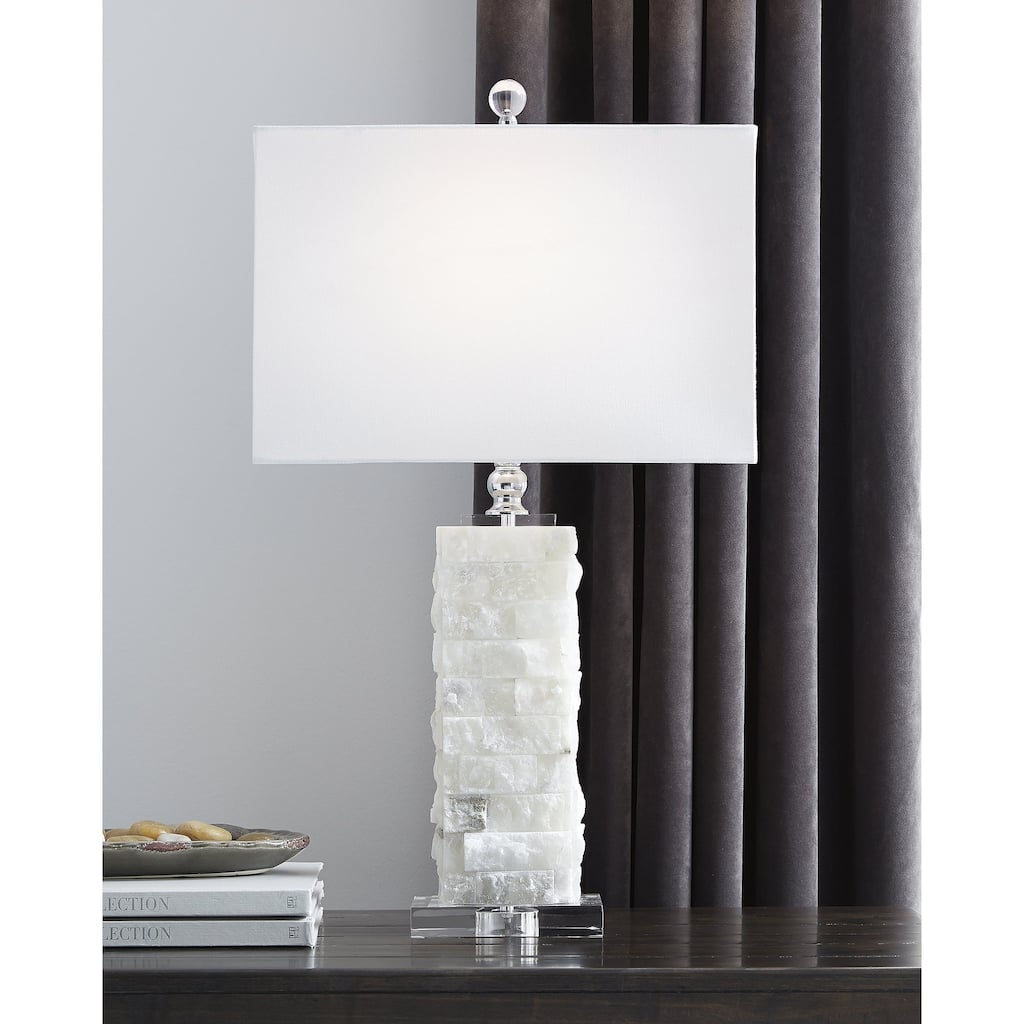 Malise 27 Inch Alabaster Table Lamp - White - 15" W x 9" D x 27" H