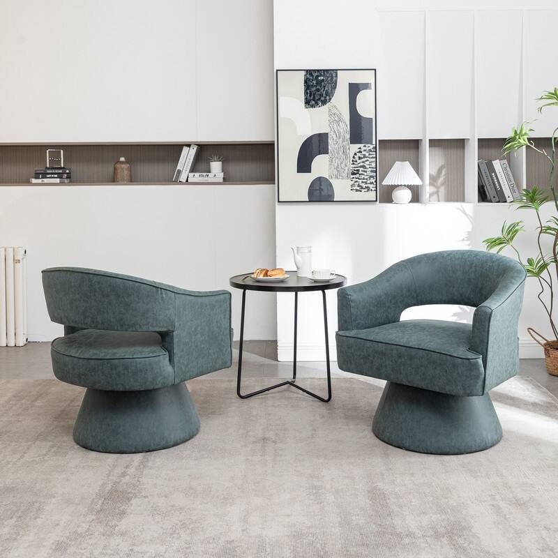 SEYNAR Modern PU Leather 360 Degree Swivel Accent Barrel Chair Set of 2
