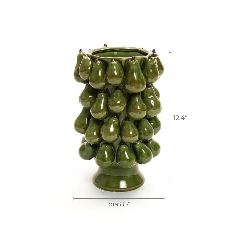 Green Ceramic Modern Pears 12.4-Inch Tall Vase