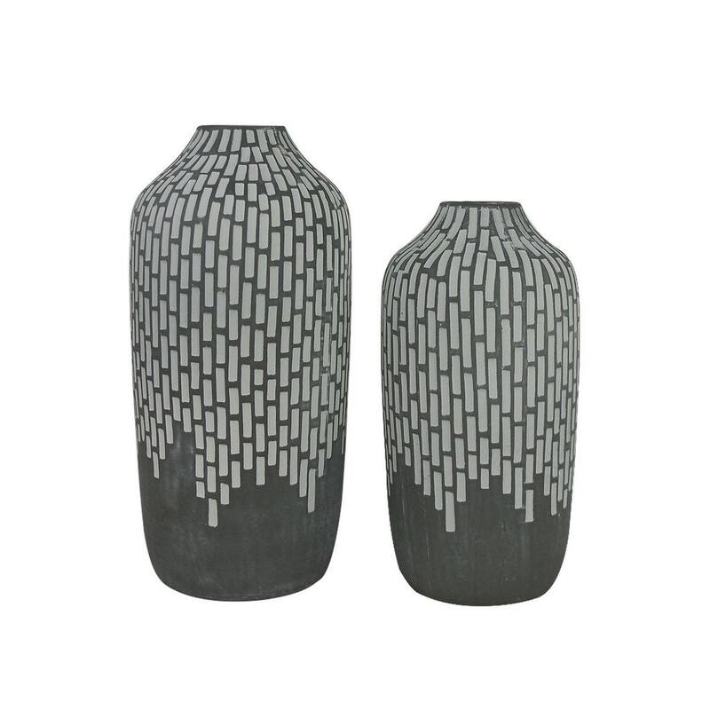 Set of 2 Oblong Shaped Gray Vases