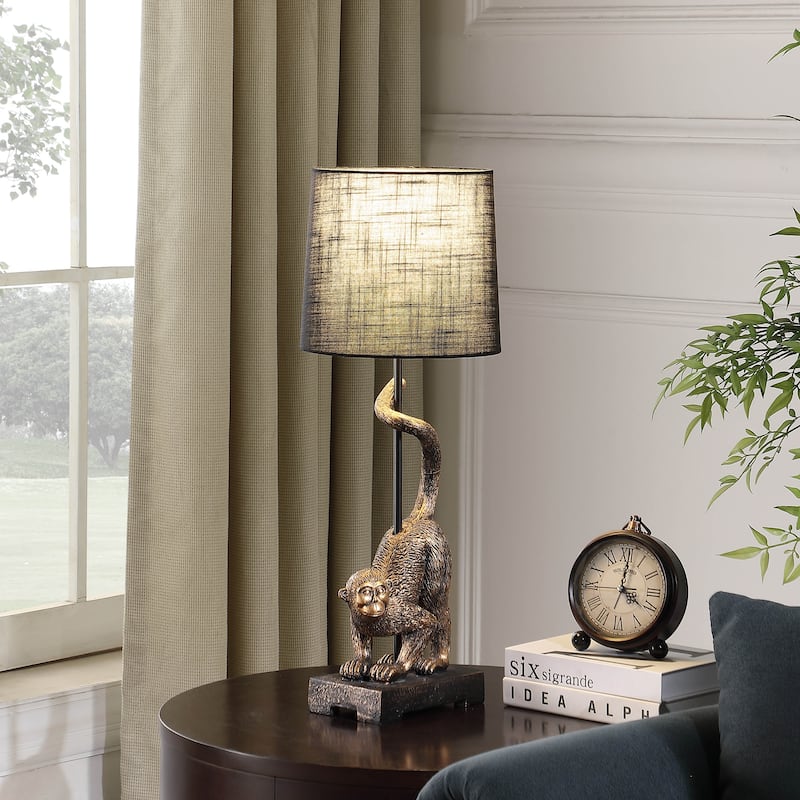 24" In Wildlife Old World Antique Bronze Capuchin Monkey Polyresin Table Lamp
