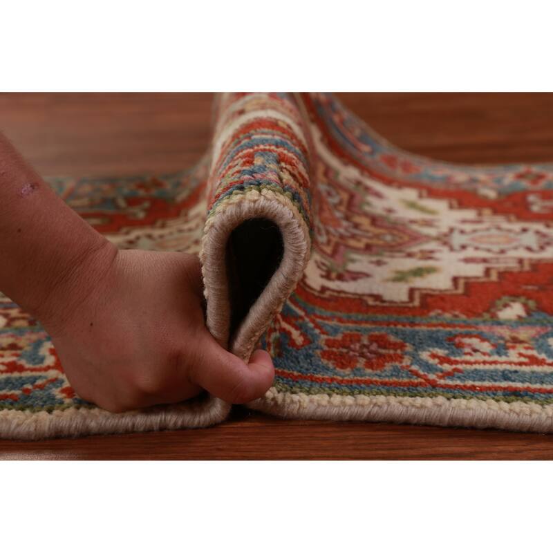 Hand Knotted Oriental 100% Wool Carpet Traditional Medallion Beige & Ivories Heriz (serapi) Area Rug - 3' 0'' X 2' 0''
