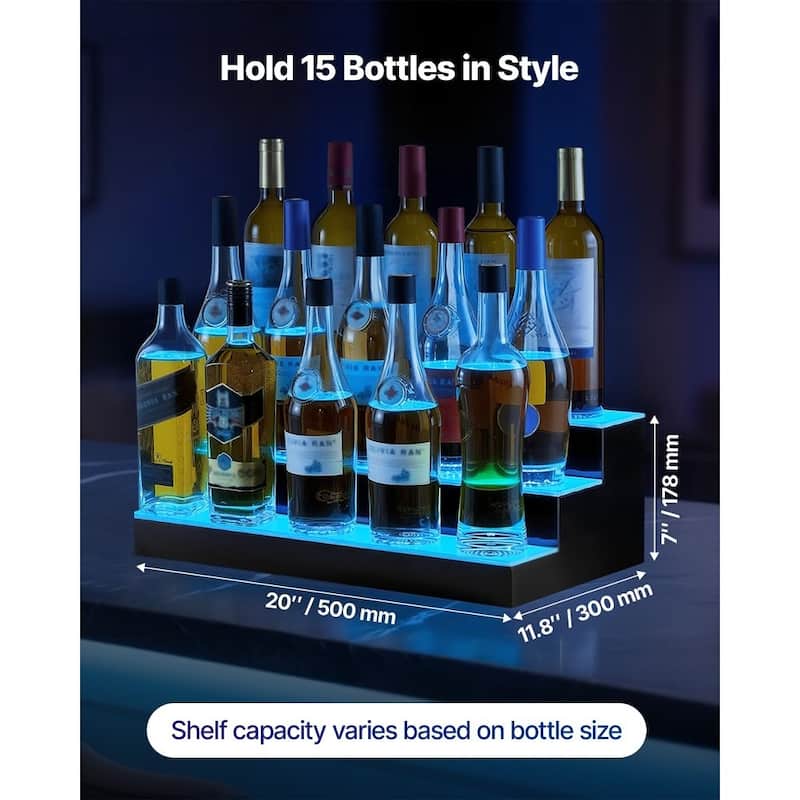 Acrylic 3-Tier LED Lighted Liquor Wine Shelf with Remote