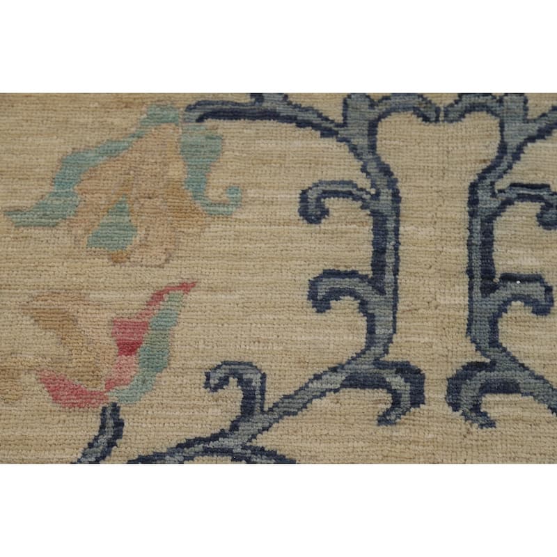 Hand Knotted Oriental 100% Wool Carpet Transitional All-Over Beige & Ivories Oushak Area Rug - 11' 9'' X 8' 10''