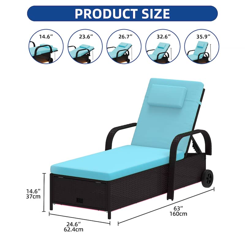 Wicker Chaise Lounge With Storage Space And LED Lights