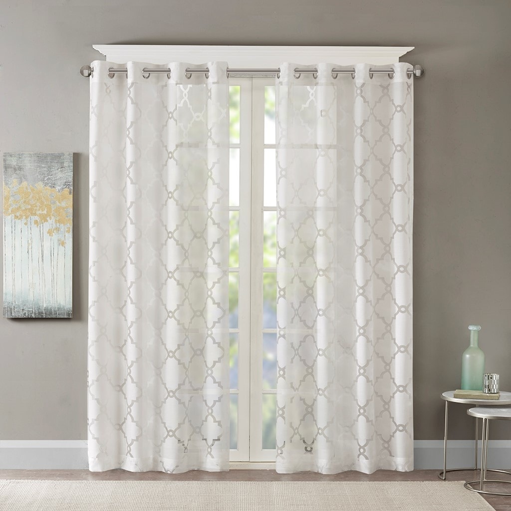 Sheer Fretwork Burnout Curtain Panel - Single Panel Only  -image