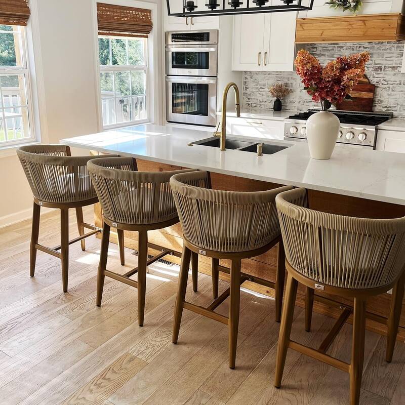 PURPLE LEAF Outdoor Dining Chairs Set of 2 Patio Counter Height Bar Stool with Cushion