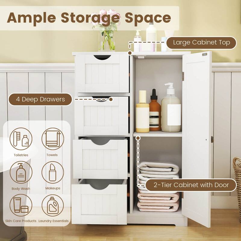 Costway Wooden 4 Drawer Bathroom Floor Cabinet Storage Cupboard 2