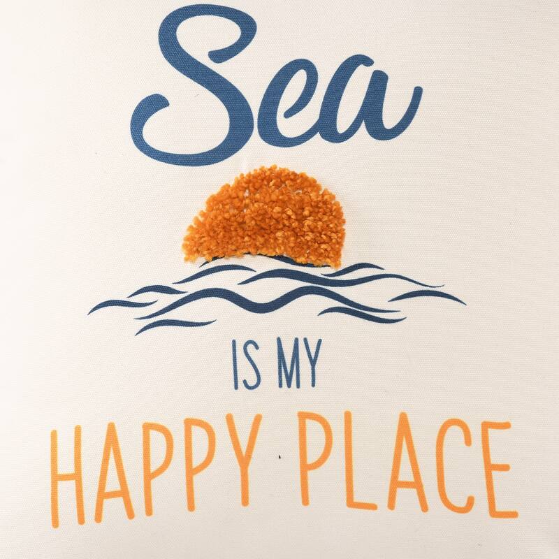 Sevita Navy/Golden Yellow Coastal Sea Is My Happy Place Polyester Throw Pillow, 20" x 20"