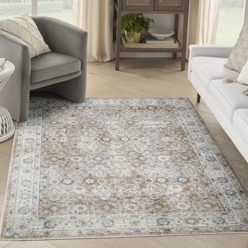 Nourison Astra Machine Washable Indoor only Persian Area Rug - 5' 3" x 7' - Silver/Taupe - Rectangle