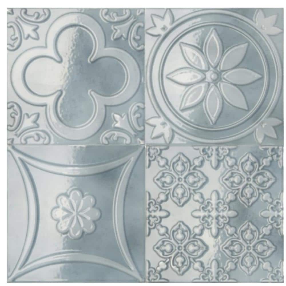 Coat of Arms 5.9x5.9 Azul Glossy Textured Polished Ceramic Wall Tile