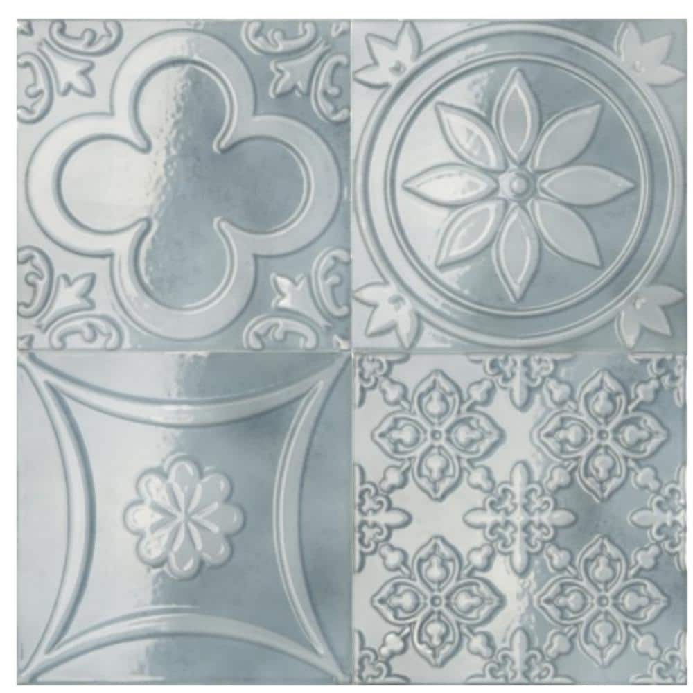 Coat of Arms 5.9x5.9 Azul Glossy Textured Polished Ceramic Wall Tile