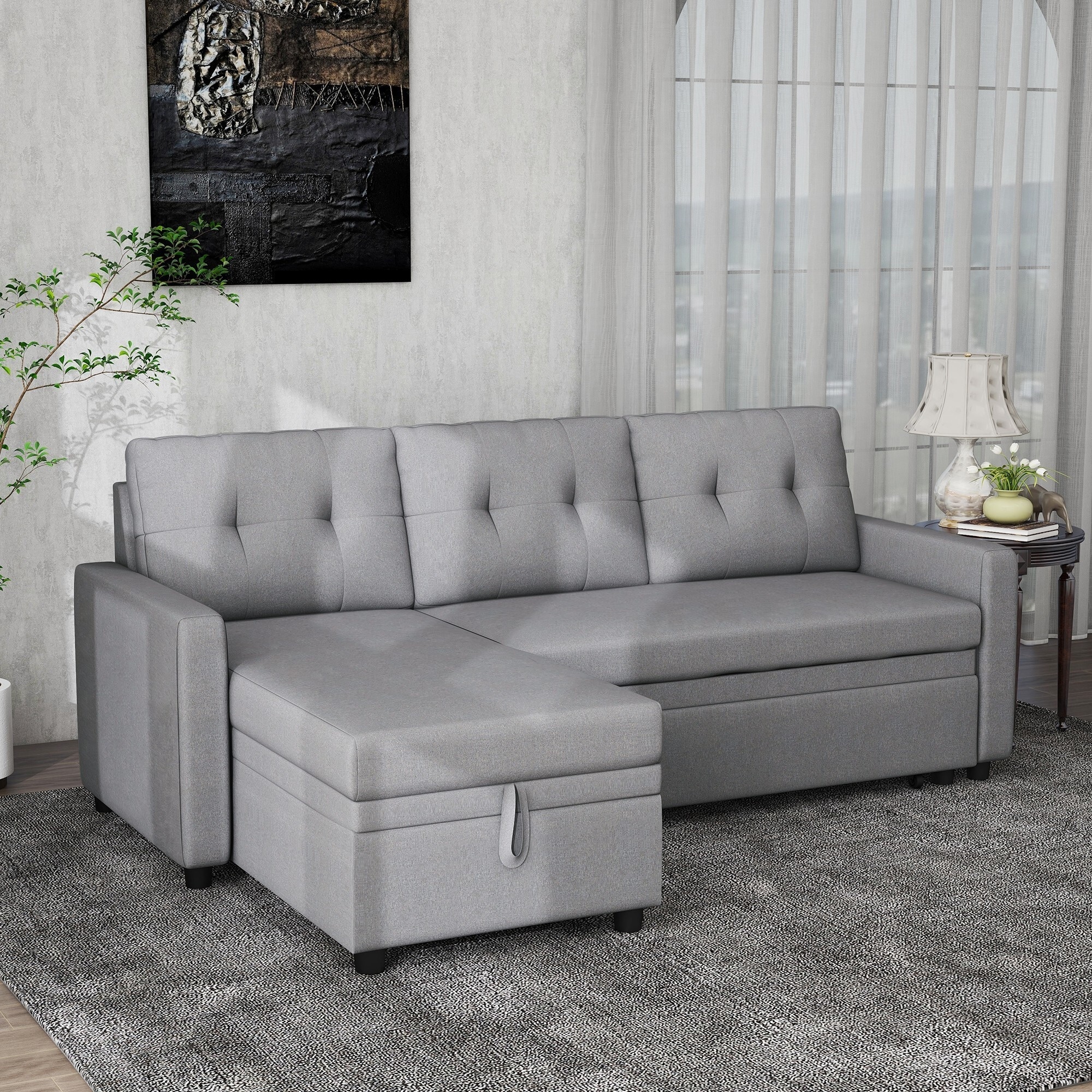 Linen L-Shaped 3-Seat Sofa Convertible Sectional Sofa