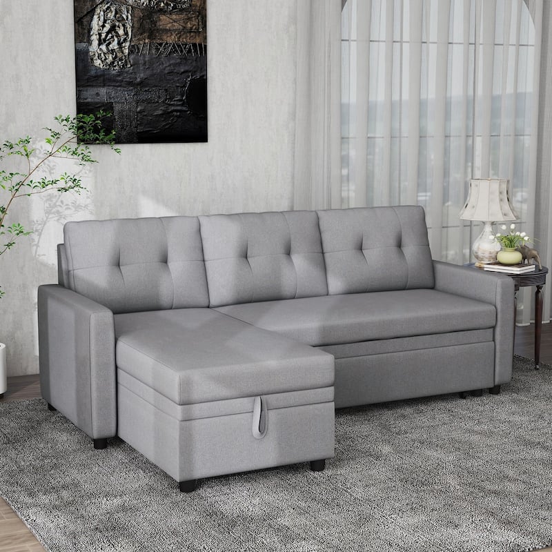 Linen L-Shaped 3-Seat Sofa Convertible Sectional Sofa - Light Gray
