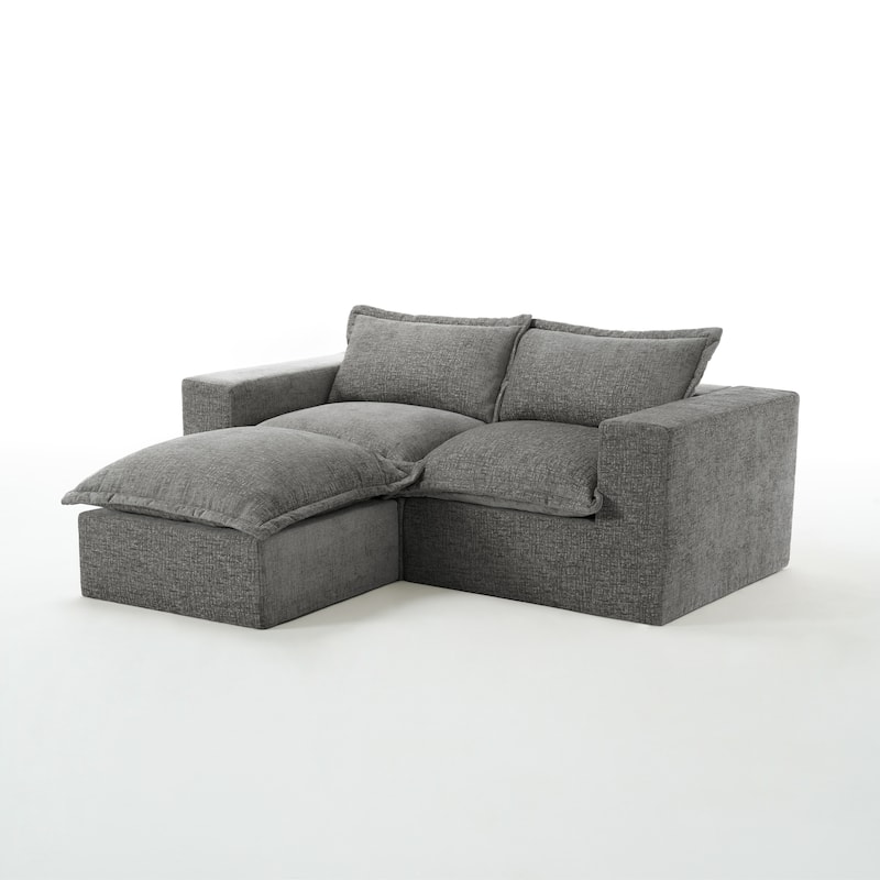 Chenille No Assembly Modular Sectional Sofa Cloud Couch with Ottoman - Grey-3Piece