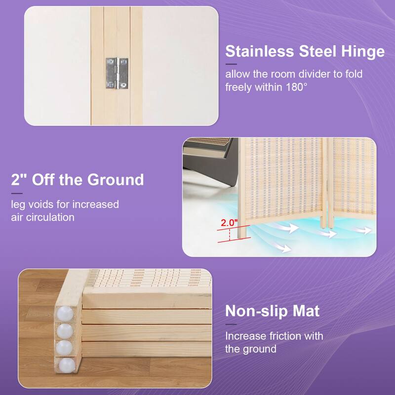 Evander 6ft Bamboo 4-Panel Folding Room Divider Screen