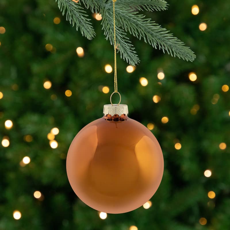 6ct Bronze Amber Glass 2-Finish Christmas Ball Ornaments 3.25" (80mm)