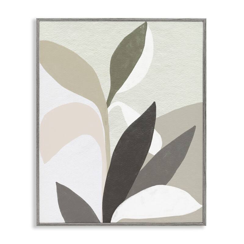 Stupell Organic Soft Leaf Shapes Framed Giclee Art Design By June Erica Vess - 16 x 20 - Grey