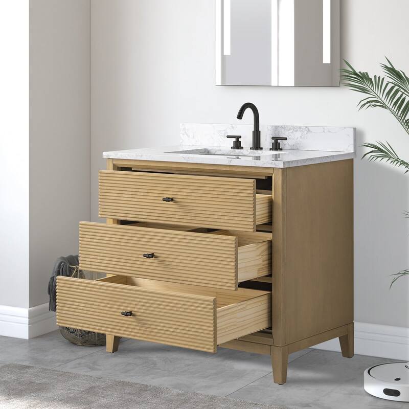 Vanity Art 36" Freestanding Bathroom Vanity with Engineered Marble Top and Sink