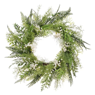 24" Artificial Babysbreath Floral Spring Wreath With Green Leaves