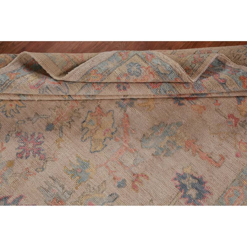Hand Knotted Oriental 100% Wool Carpet Transitional All-Over Peach Oushak Area Rug - 8' 10'' X 6' 3''